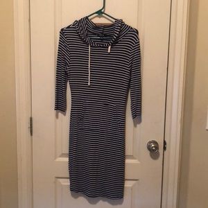 navy blue and white striped dress